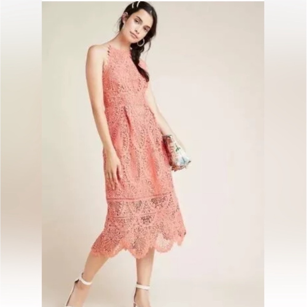 Anthropologie Eri + Ali Coral Rust Ava Lace Midi Dress